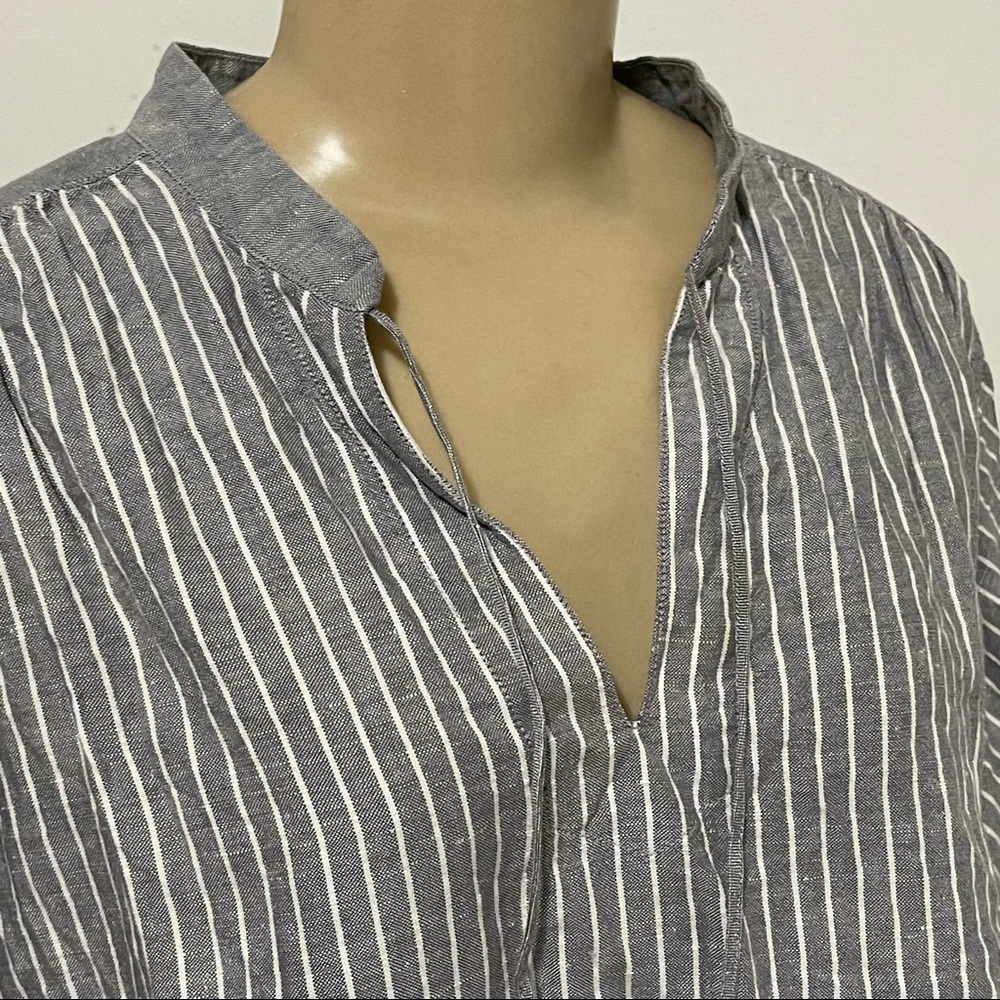 JW Anderson Uniqlo gray striped peplum balloon sleeve linen blouse top L - Picture 10 of 13